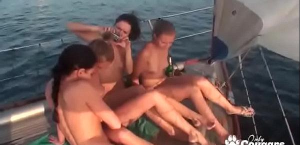  Drunk Girls Have A Lesbian Orgy On A Yacht